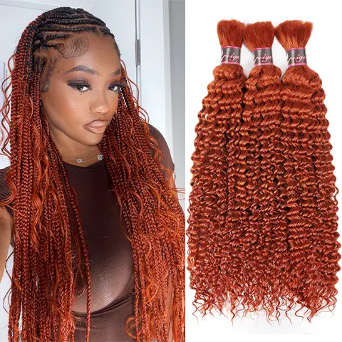 Uwigs Ginger Deep Wave Bulk Human Hair Extensions for Braiding, Brazilian Weft Hair Extensions, Curly Bundles with Soft & Natural Feel, Can Be Dyed/Bleached, Perms & Straighten Compatible