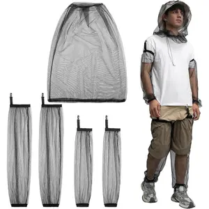 5 Pcs Netting Suit-Large Head Net Mesh,Arm and Leg Sleeves-Protection Suit for Men Camping Hiking Fishing