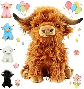 5PCS Highland Cow Stuffed Animal Realistic Scottish Cow Plush Toy Soft Farm Animal Cattle Plushie Doll Present for Adults Kids Boys Girls
