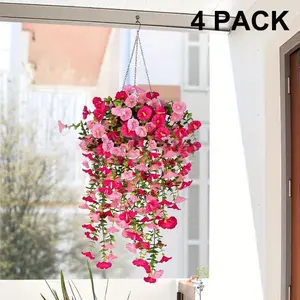 4pcs Realistic Artificial Morning Glory Hanging Decor, UV-Resistant Fake Flowers, Indoor Outdoor Home Decoration, Wedding, Easter, Valentine's Day