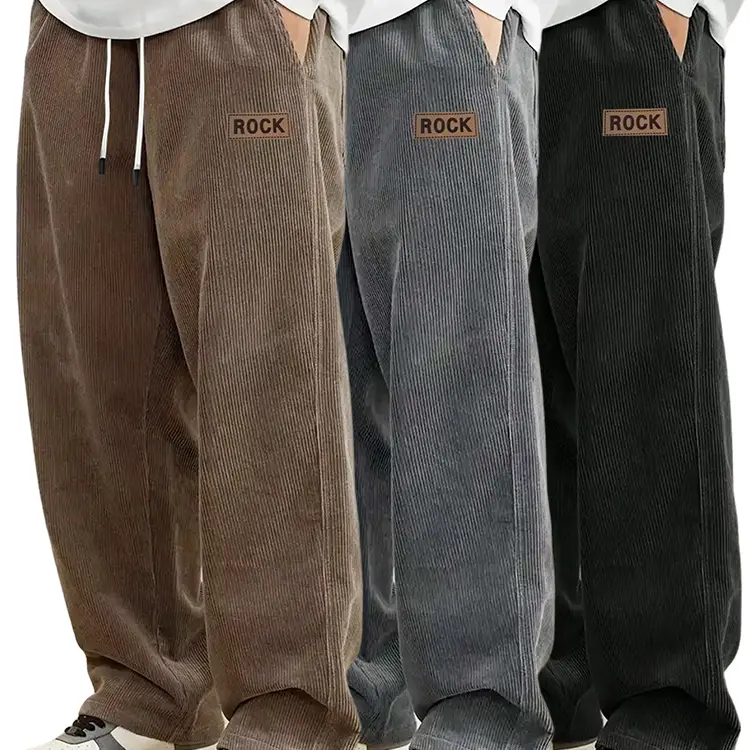 3-piece corduroy casual pants set, loose straight-leg fit, side pockets, multicolor options, vintage texture, everyday outfit set