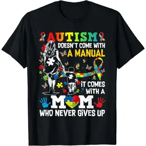 [100% Cotton] Vibrant Autism Puzzle Piece T-Shirt For Strong Supportive Moms.