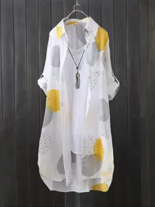 Women's Polka Dot Print Curved Hem Shirt, Casual Button Front Collared Cover Up Top for Summer, Ladies Clothes for Daily Wear, Blouse, Casual Comfy Chic Womenswear