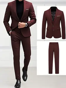 Men's 2-Piece Suit Set, Casual High-Quality Blazer and Pants, Suitable for All Seasons, Business, Party, Office Wear, Youth Fashion