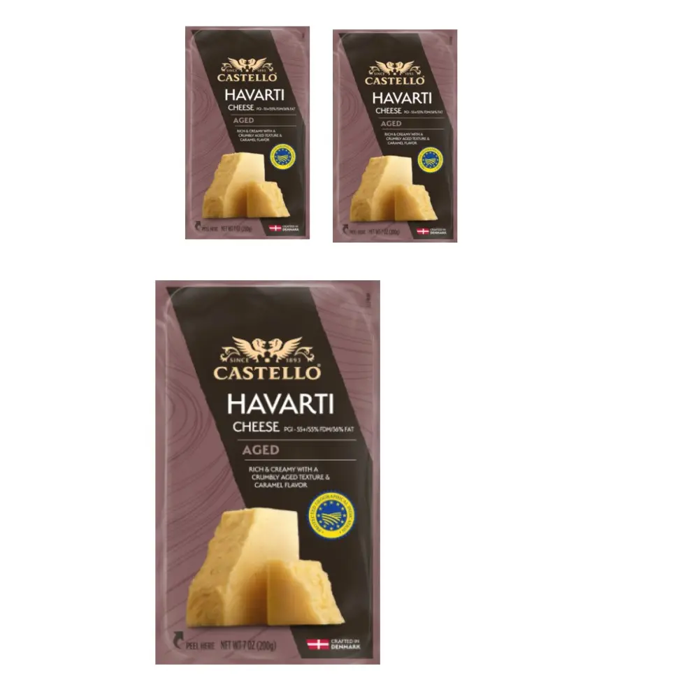 Castello Aged Havarti Cheese Chunk - Buttery Milk-Based Cheese for Baking, 7 Oz (Pack of 3)