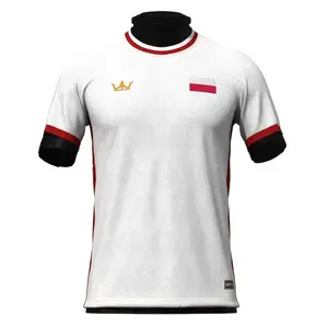 Red and White National Pride Crown Crest Soccer Jersey Sporty Tee Unisex Loose Fit Casual Streetwear Breathable Polyester Lightweight Athletic Fabric Perfect Gift for Futbol Supporters