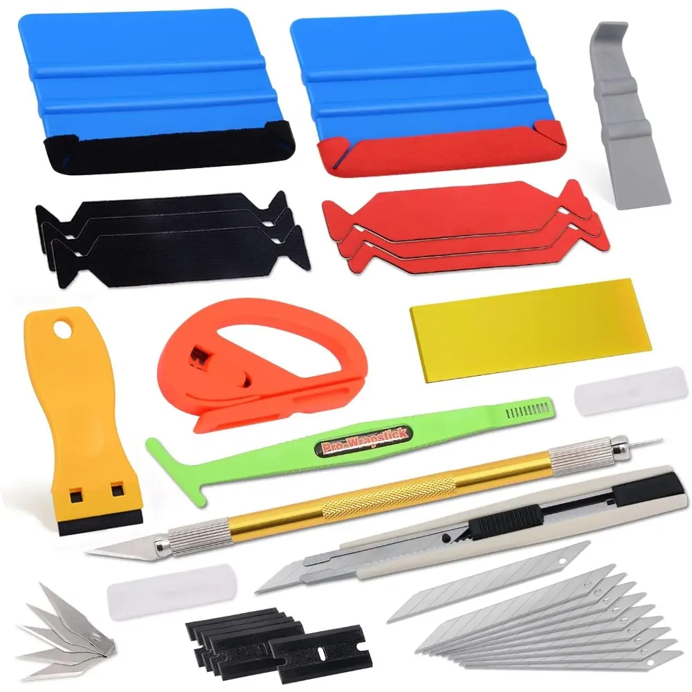 Car Wrap Tools Kit - Automotive Paint Protection Film & Vinyl Wrap Application Set with Reusable Felt Squeegees, Film Cutting Tools, Bubble Release Pen, Utility Knife, Plastic Scraper Kit to Reduce Damage Risk, Edge Trimming Tools