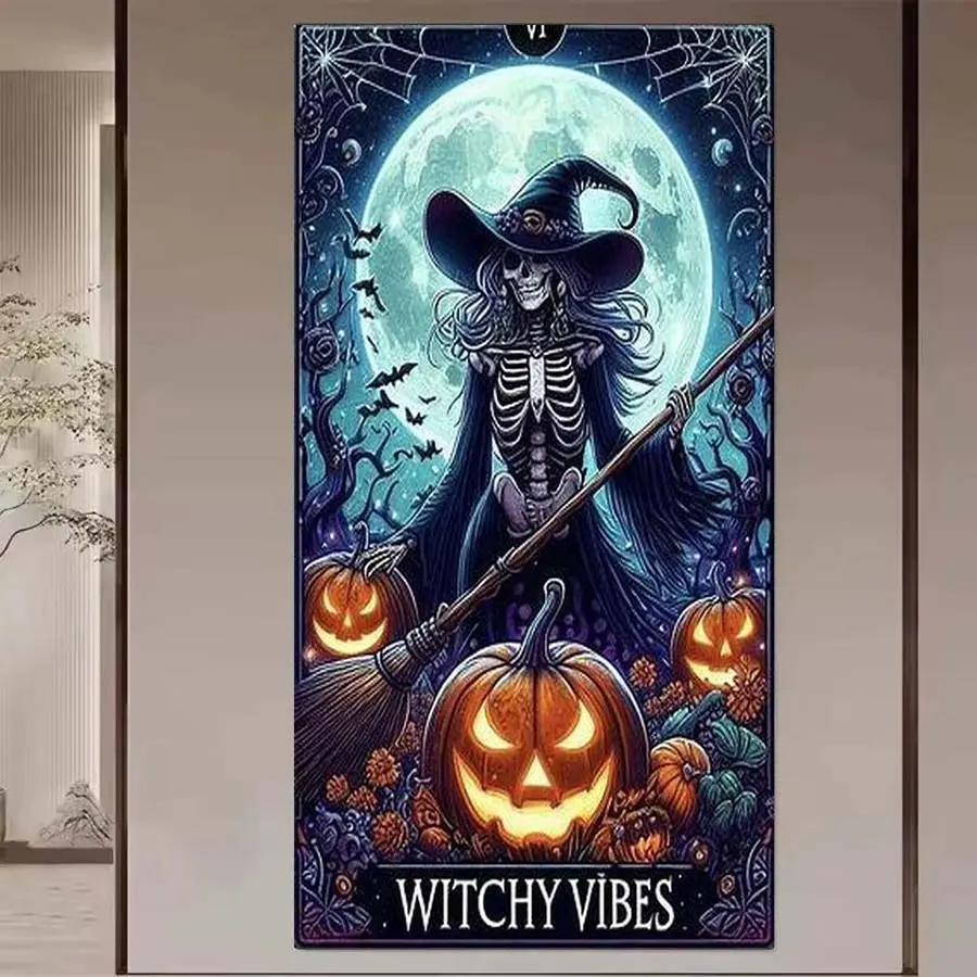 1pcs 5D DIY diamond painting kit, 5D diamond art set, animation, skull witch diamond painting kit full round drill DIY, mosaic, diamond art, DIY art home decoration, gift.