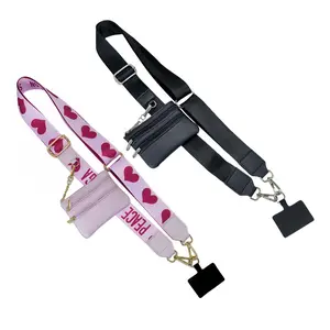 Phone Strap With Zippered Pouch, Clip And Go Strap For Phone With Wallet Crossbody, Adjustable And Detachable Cross Body Phone String With Zipper Wallet Pouch, Mobile Wristband With Pouch, Valentine's Day Gifts,New Year Gifts