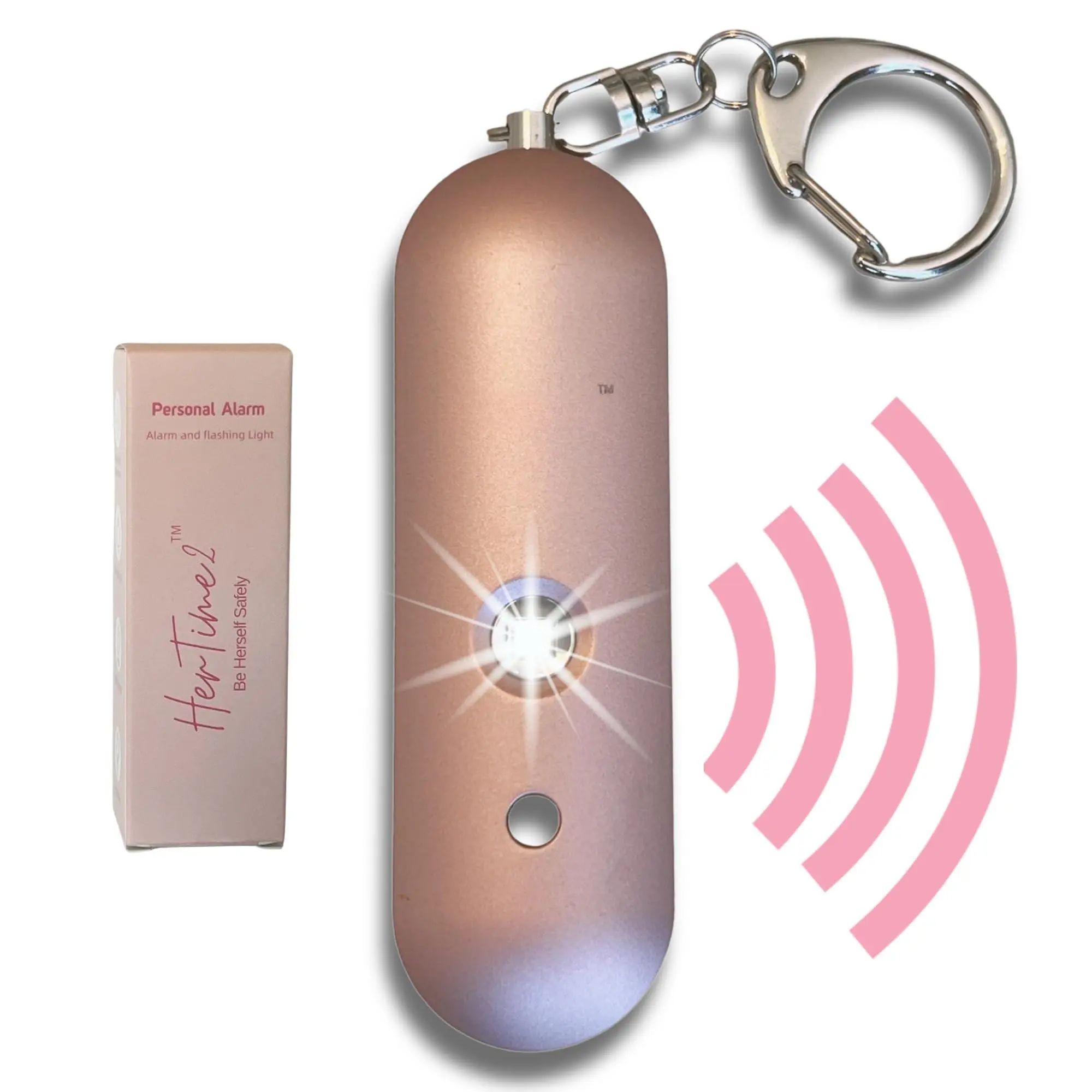 Personal Safety Alarm - Travel Safe Waterproof Gift For Women College Self Defense Keychain Extra Loud Siren Strobe Light Cute Key Chains Protection (rose Gold)