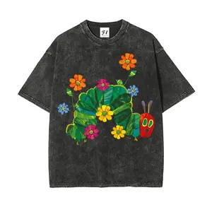 Caterpillars With Flowers On Their Bodies Casual Washed T-shirt
