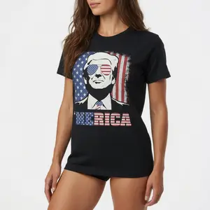 Funny "Merica" Trump Graphic Tee |   Patriotic 4th Of July Flag Aesthetic Statement T-Shirt |   Men's & Women's Summer Streetwear Casual Top
