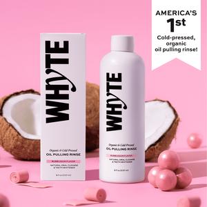 WHYTE Organic Oil Pulling Rinse | Maximum Oral Detox, Coconut Oil Mouthwash, Teeth Whitening + Fresh Breath, Alcohol & Fluoride Free, Bubblegum, 8 fl oz