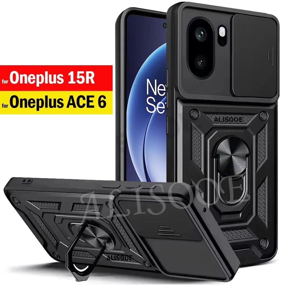 Funda for Oneplus 15R 5G Case Slide Camera Ring Stand Holder Shockproof Cover for Oneplus ACE 6 Capa