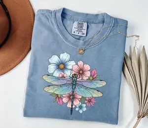 Comfort Colors Womens Dragonfly Floral Shirt, Boho Dragonfly Shirt, Nature Lover Shirt, Garden Lover Gift, Cottagecore Shirt,Botanical Gift