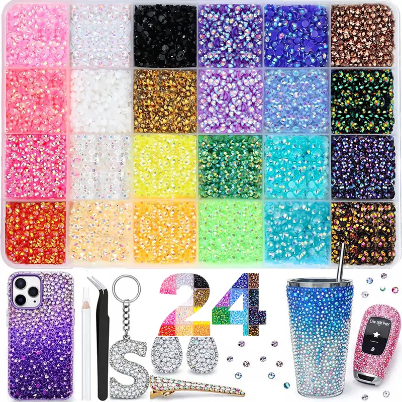32000Pcs Resin Rhinestones for Crafting, Multicolor Flatback Gems for Bedazzling Clothing, Shoes, Tumblers & Nails, Bulk Bedazzler Kit with Tools & Tweezers, Shimmering Colorful Mixed Rhinestones