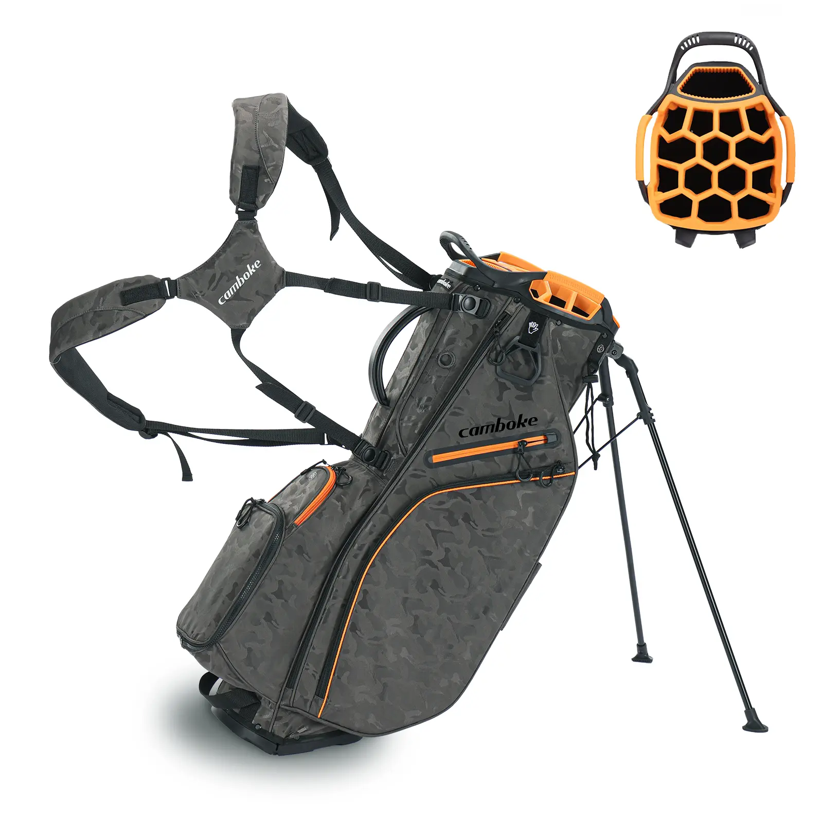 Camboke 15-Way Golf Stand Bag, Lightweight Golf Bag with Full-Length Dividers&Rubber Top, Golf Club Carry Bag with Cooler Pocket, Dual Strap, Rain Hood for Men Women