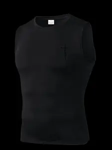 Men's Short Sleeve Sporty Tee, Quick-Dry Breathable Moisture-Wicking, Cross Pattern Print, Ideal for Gym, Running, Boxing, Outdoor Activities