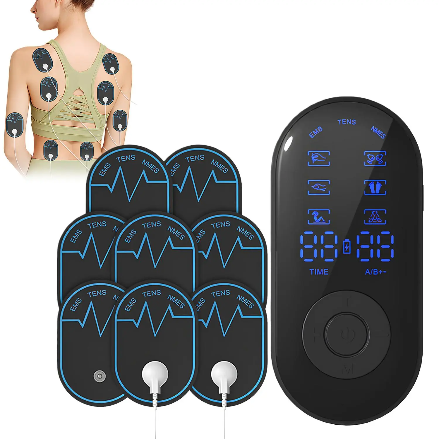 TENS EMS Electronic Pulse Therapy Massage Stimulator, 18 Multiple Modes, 30 Intensities for Gradual Shoulder/Back Pain Relief, Rechargeable with 8 Pads, Ideal Mother's Day Gift (Fitness & Exercise Machine Accessory) summerwins