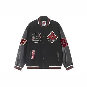 F426 Official Store Casual Embroidered Terry varsity jacket