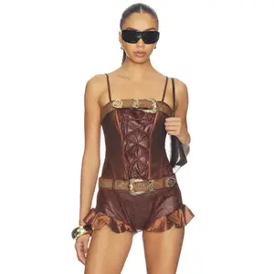 Kim Shui Frontier Lace-up Corset Top in Brown