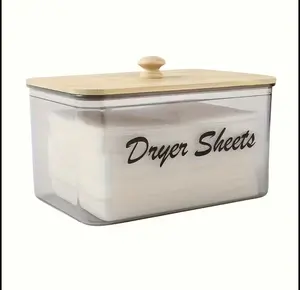 Vintage Dryer Sheets Storage Box with Wooden Lid