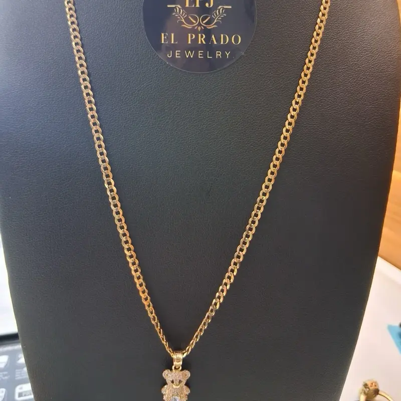 EL PRADO JEWELRY Cadena Corte Gold-Plated Chain with Teddy Bear Pendant for Women