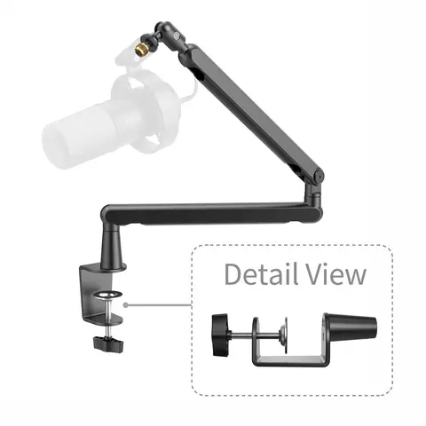 Fifine BM88 Low Profile Metal Microphone Boom Arm - Adjustable Bracket, Telescopic Stand, Desk Mount Clamp, Screw Adapter, Cable Management, Allen Wrench, 1.5kg (3.3lb) Load, 0.8-2.4in Thickness Fit, for Content Creator Gaming Setup