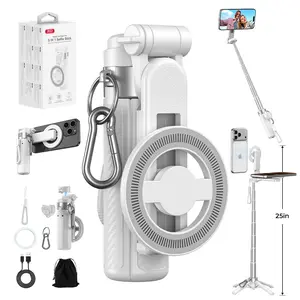 Upgraded Magnetic Selfie Stick with 360° Rotatable Bracket. It extends up to 25 inches, works with both iPhone and Android, and is ideal for selfies, live streaming, store tours and short video shooting.