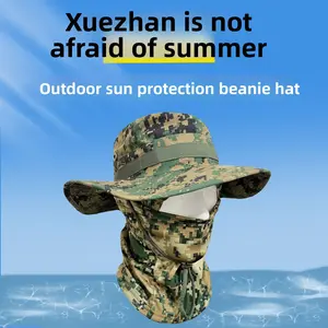 Camouflage Round Edge Hat Headgear Set Outdoor Mountaineering bucket hat Drawstring Windproof Benny Hat Travel Mountaineering Fishing Hat