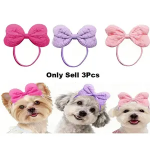 3pcs Cute Quilted Fabric Pet Bow Headbands, Adorable Dog Cat Halloween Holiday Photo Accessories, Soft Skin-Friendly Party Decorative Headwear