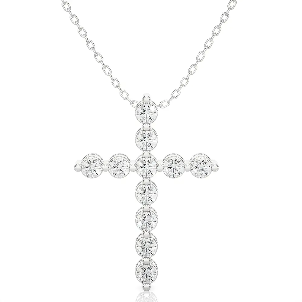 Privosa Fine Jewelry 14k White Gold Diamond Cross Pendant Necklace for Women with 18 Inch Silver Chain