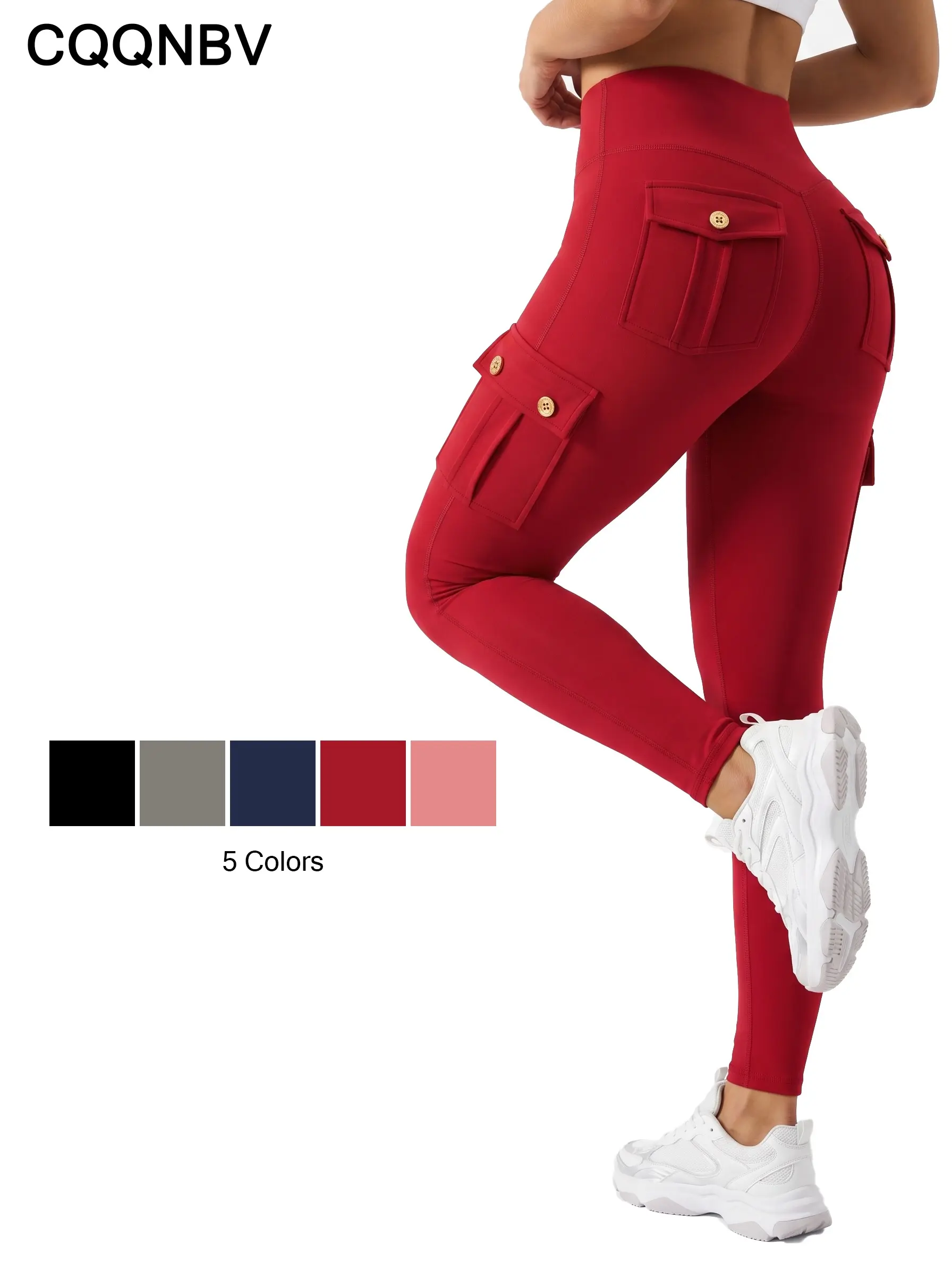 CQQNBV Women's High-Waisted No Front Seam Cargo Leggings with Pockets, Polyester Bottoms for Yoga, Gym Workout Sports Pants