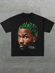 Frank Ocean BLOND Graphic T-Shirt Black Hip-Hop Album Theme Portrait & "BLOND" Print With Signature Vintage Wash Cotton Oversize, Loose Fit Casual/Streetwear Essential Unisex American High-Street Fan Outfit Comfy Daily Wear