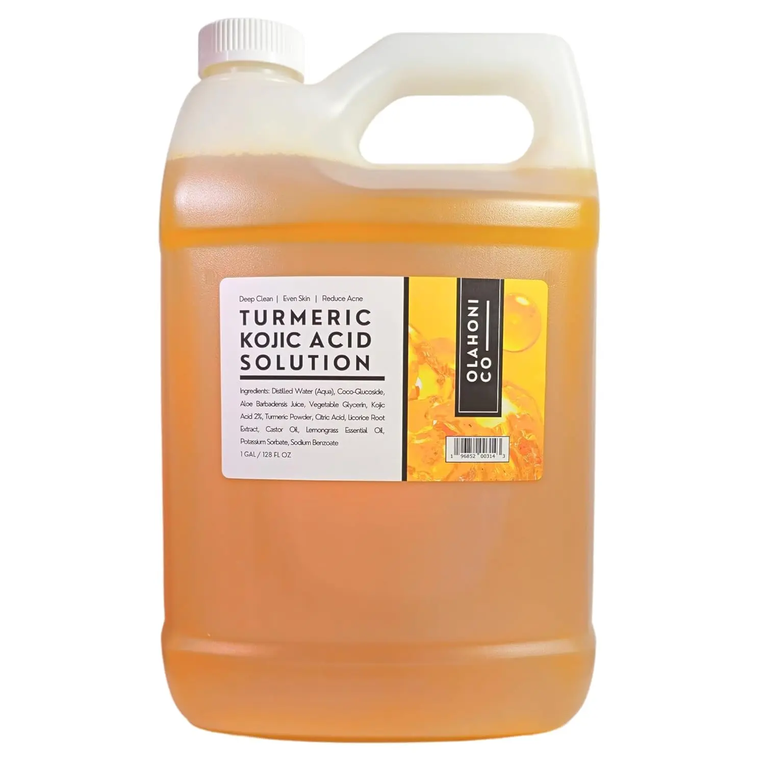 Olahoni Co (1 Gallon) Turmeric & Kojic Acid Solution for Dark Spots, Acne Scars, Uneven Skin. Help Deep Clean & Unclog Pores, Enhance Narutal Glow & Smooth Skin. Natural Ingredients, Plant Based, Vegan. Aloe, Licorice Root, Castor Oil, AHA