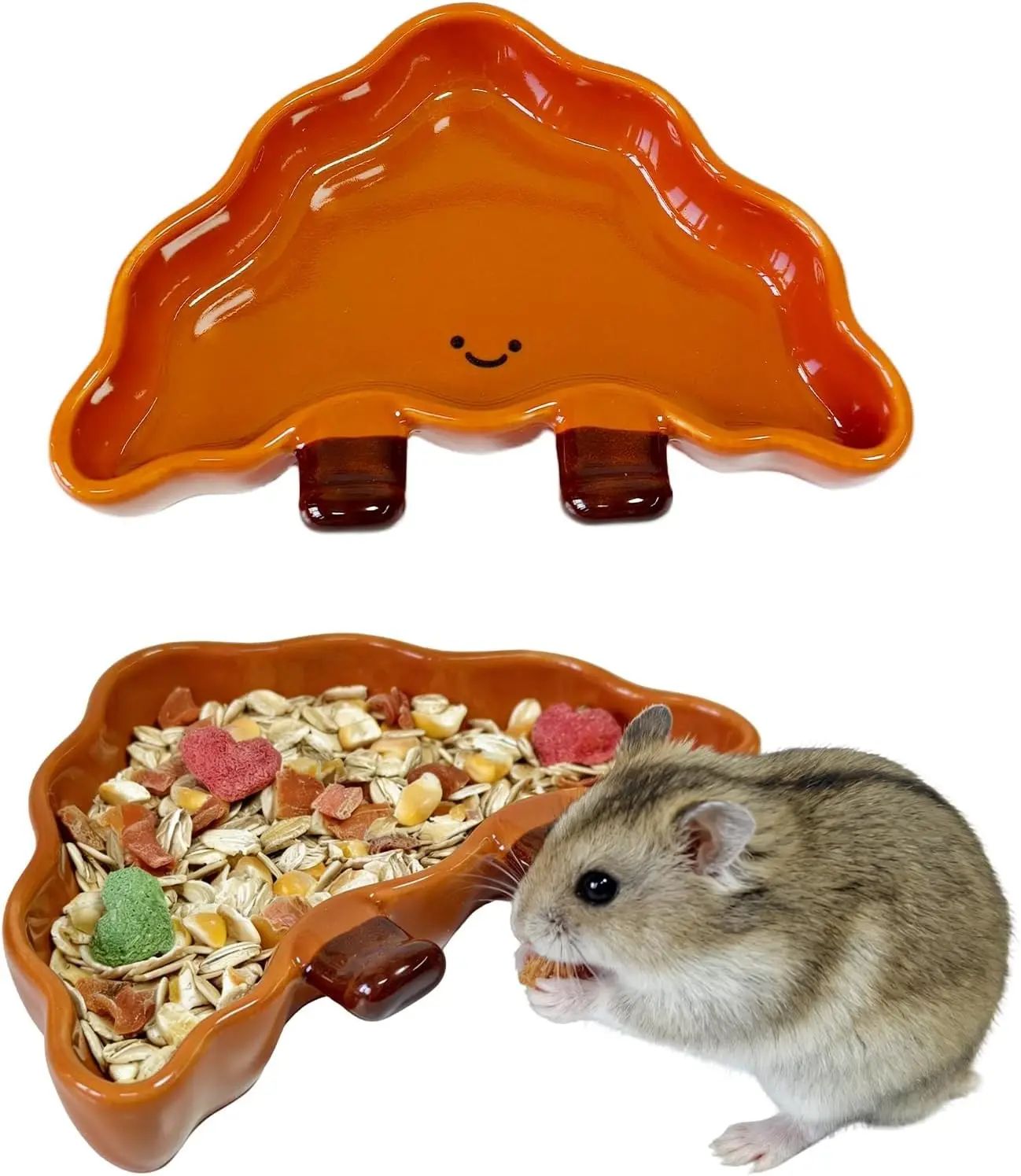 2PCS Hamster Bowl, Bread Shaped Hamster Food Dish Ceramic Food Water Feeding Bowl Small Animal Bowls for Gerbil Rat Hedgehog (Triangular Bread)