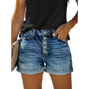 Denim Shorts Women Trendy Button Summer Cut Off Short Womens Jean Shorts High Waisted Denim Hot Ripped Shorts