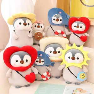 25cm Cartoon Penguin Plush Toys Lovely Penguin Turn to Dinosaur Sun Flower Dolls Stuffed Soft Pillow Doll Toys for Kids Girls
