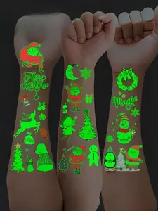 12 sheets Glow-in-the-Dark Christmas Temporary Tattoos - Festive Snowflake, Santa, Reindeer & More - Perfect for Stocking Stuffers, Party Favors & Holiday Decorations