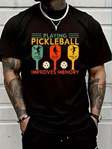 100% Cotton Playing Pickleball Improves Memory Funny Pickleball Player T-Shirt Women's Men's Graphic Tee Crew Neck summer vacation Tops