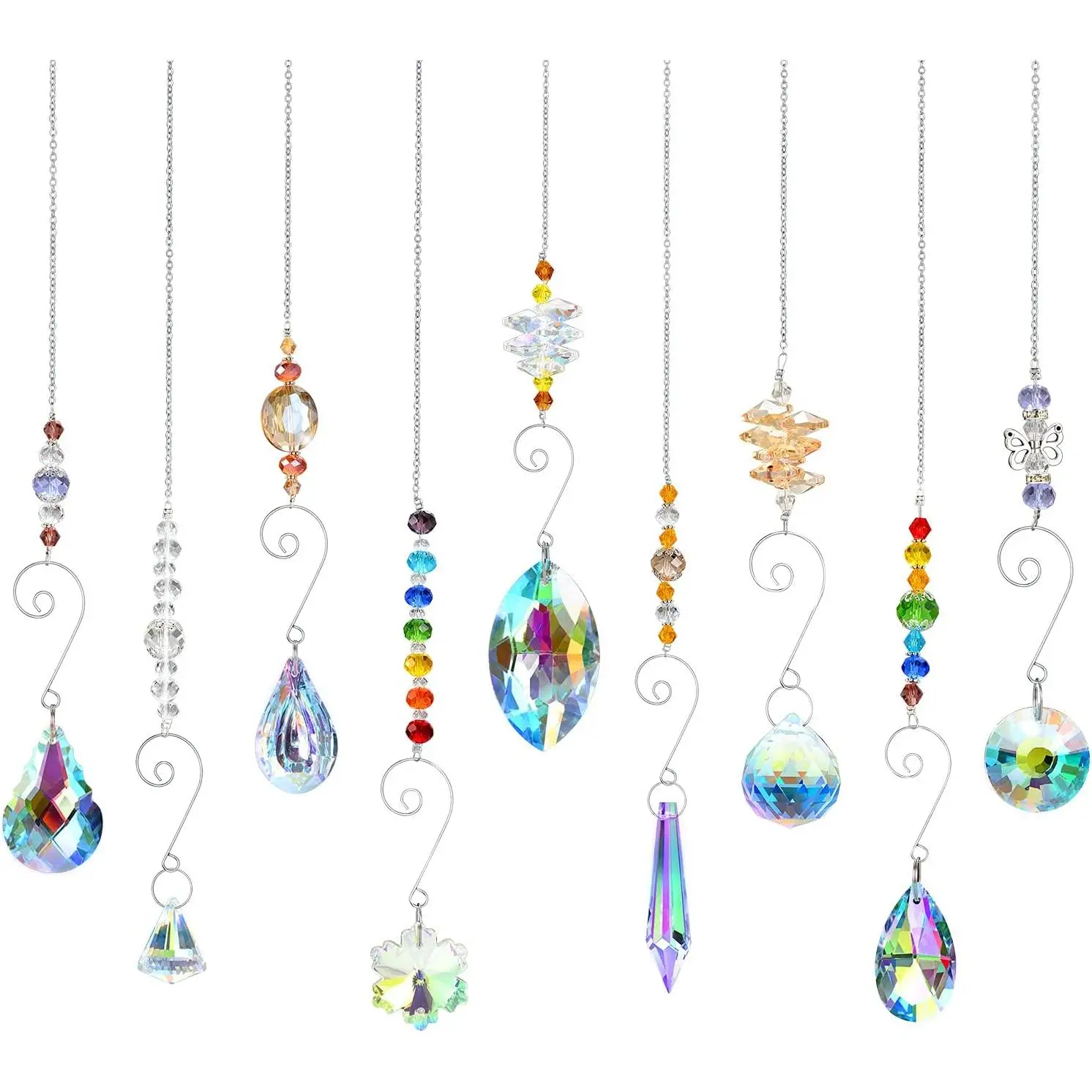 9-Pack Decorative Glass Bead Ball Prism Suncatchers - Hangable Light Shiny Rainbow Makers with Chain for Window, Bedrooms, Ideal Gift for Family