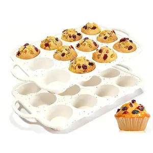 2 PCS Silicone Muffin Pan with Metal Reinforced Frame, 12-Cup Cupcake Baking Tray, Non-Stick Easy Release Non-Toxic Bakeware for Oven, Kitchen & Baking