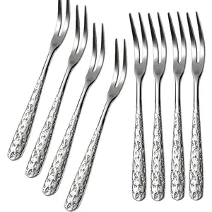 8 Pack Crab Stainless Steel Forks, Escargot Forks 2 Prong Tasting Appetizer Forks Portable Cocktail Salad Fruit Forks for Party Travel (5in 8set Glacier-patterned silver)