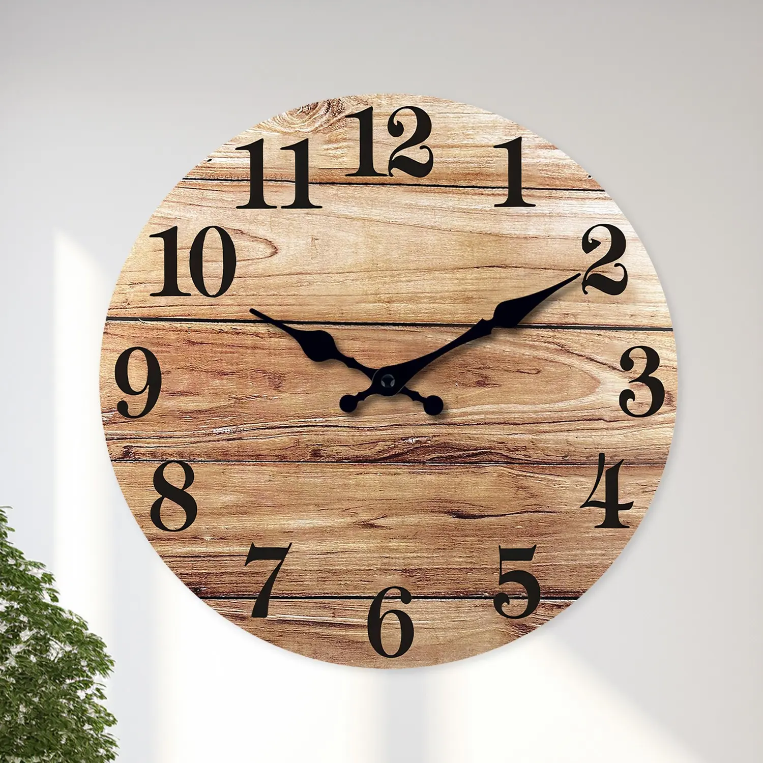 Vintage Traditional Wooden Wall Clock, 10-14 Inch Round Wood Board Texture Silent Clock, Aa Battery Powered, Perfect for Living Room Bedroom Office Decor
