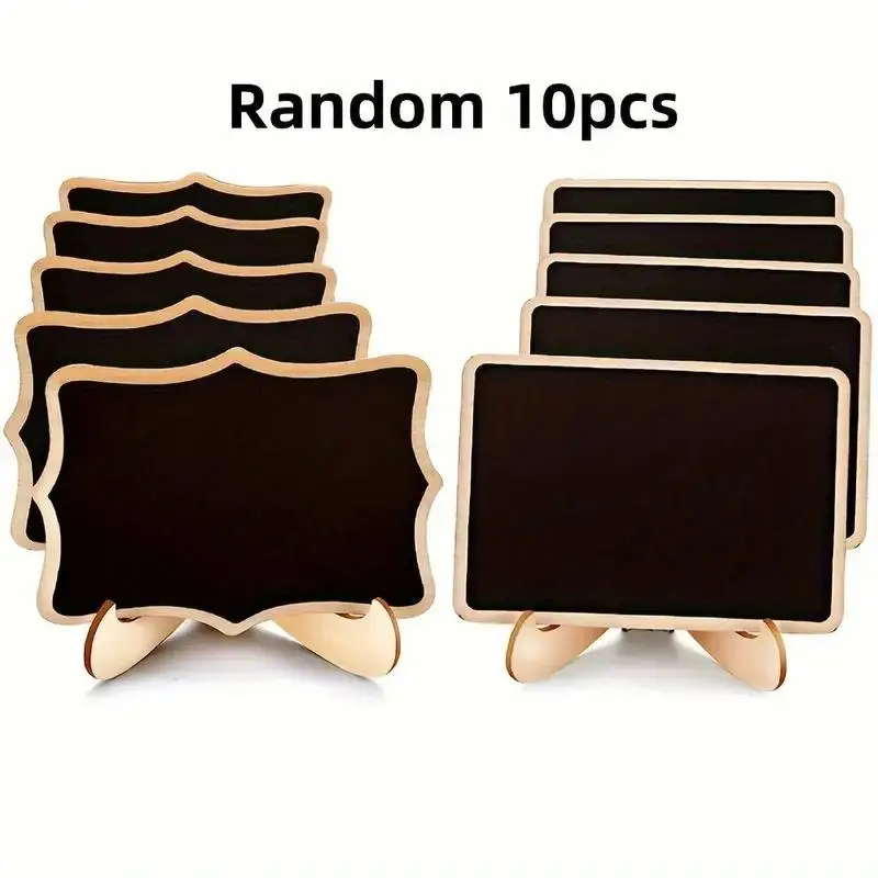 Random Wooden Chalkboard (10pcs), Mini Chalkboard Sign with Easel Stand, Office Accessories Table Number Sign, Food Sign, Message Board for Weddings,