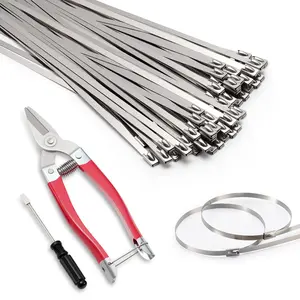 Heavy Duty Corrosion-Resistant Stainless Steel Zip Ties Kit 11.8 Inch 52 Pieces with Metal Scissors for Machinery Vehicles Exhaust Wrap Farms Pipes Cables Outdoor Fence