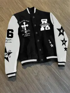 Men's Casual Baseball Jacket, Fashion Letter Print Design, Loose Fit Comfortable Top for Spring & Fall Streetwear Outdoor Dates