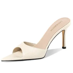 Women's Stiletto Heel Mules - Pointed Peep Toe Slip-On Sandals