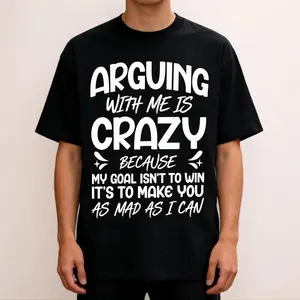 clothing merch flash sale tiktok shop deals Funny "Arguing with Me Pointless I Knew I Was Wrong" Lightweight Short Sleeve Tee with Humorous Print, Round Neck Casual Top for &, Gym,, Casual Attire - Machine Washable Funny Statement Shirt Crewneck Fabric