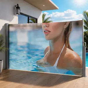 ARCH Retractable Side Awning 71x138in Wall-Mounted Patio Shade Screen UV Printing UPF50+ Dust Wind Block for Garden Balcony Pool Gray Fabric+Metal Manual Hexagonal, Gray Color Options, Fabric+Metal Material, American Design Style, Color: Gray